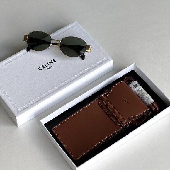 Celine TRIOMPHE Men Sunglasses Gold Green Oval CL40235U 30N NEW AUTHENTIC - Picture 12 of 15